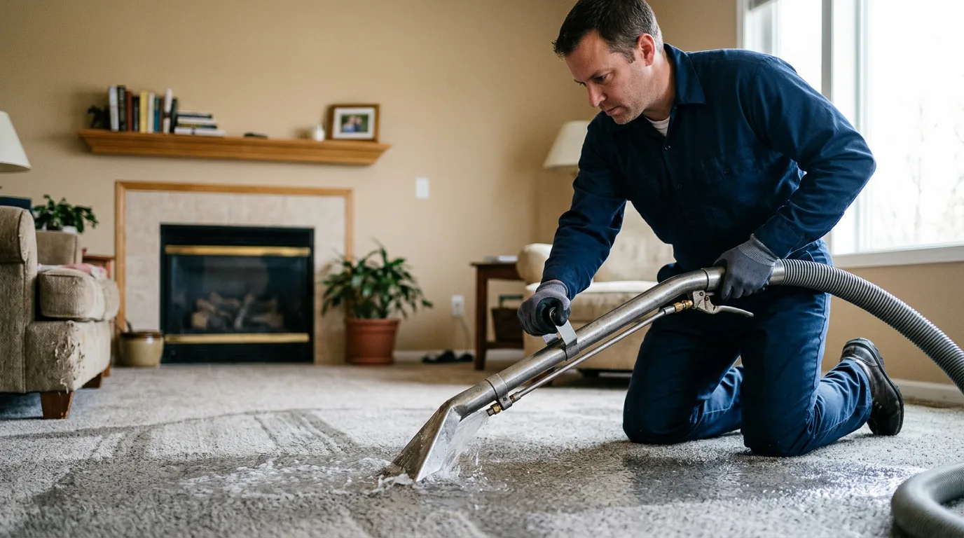 Water damage restoration technician working near New Sharon, ME